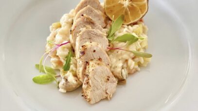 Risotto de pollo y verduras